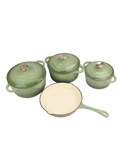 Buy Healthy and Safe, Non-Stick Enameled 7-PCS SET of Cast Iron Dutch Oven Cookware. Set includes: 24cm-1.4L Fry Pan, 18cm-1.7L, 21cm-2.7L, 24cm-3.9L Dutch Oven Cookware with Lids. in UAE