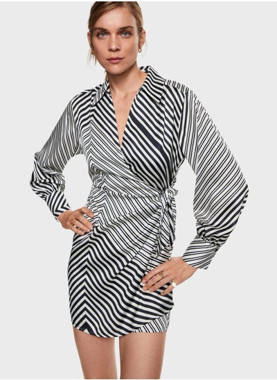 Buy Tie Detail Balloon Sleeve Dress in Saudi Arabia