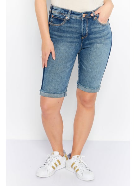 Buy Women Solid Denim Shorts, Blue in UAE