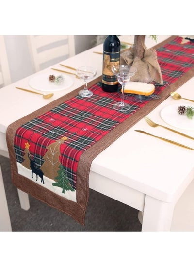 Buy Decoration Table Runner Burlap Linen Holiday Theme Red Truck Buffalo Plaid Winter Snowflake Coffee Dining Party Outdoor Placemat Tablecloth,180×35cm in UAE