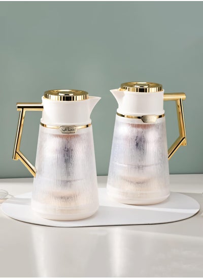 Buy Set of Two Pieces of Transparent Vacuum-Packed Thermos for Tea and Coffee from Petrus, 1Liter, Beige/Snowy/Golden in Saudi Arabia