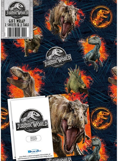 Buy Jurassic Park Wrapping Paper And Gift Tags 2 Sheets And 2 Gift Tags in UAE