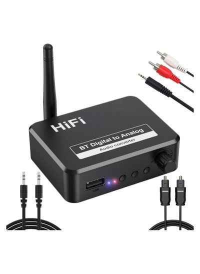 اشتري 192kHz Digital to Analog Audio Converter, DAC Optical Toslink SPDIF to L/R RCA AUX 3.5mm Jack Adapter, Bluetooth Receiver, USB MP3 Player, Adjustable Volume, for TV PS3 PS4 Xbox DVD Home Stereo في الامارات