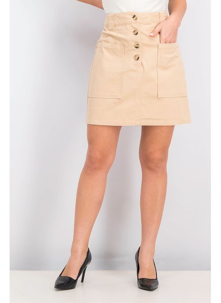 Buy Women Pull On Button Fly Mini Skirts, Tan in UAE