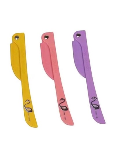 اشتري 3-Piece Flamingos Facial Touch-up Stainless Steel Safe Razor Purple/Yellow/Pink 26grams في السعودية