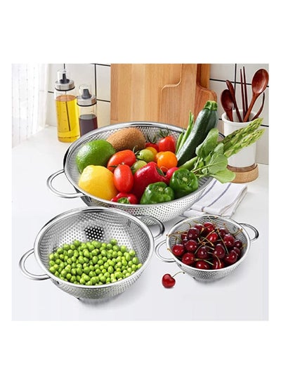 Buy 3 Stainless Steel Micro Perforated Colanders Strainers Silver 8.8 inch in Egypt