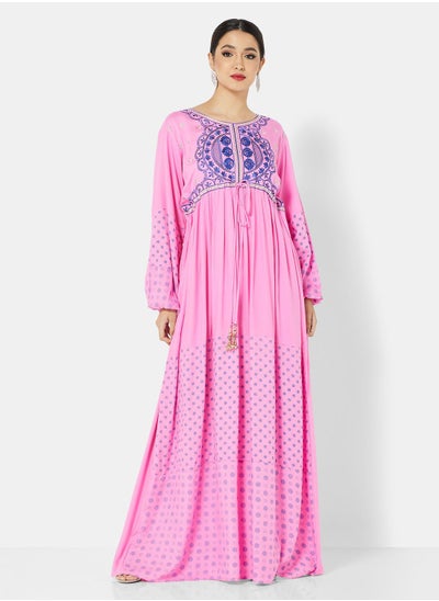 Buy PURE VISCOSE RAYON JALABIYA WITH VIBRANT BRIGHT THREAD EMBROIDERY in Saudi Arabia