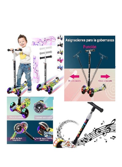 اشتري Kids Scooter 3 Wheels, Adjustable Height, Flashing PU Wheels Scooter with Music في مصر