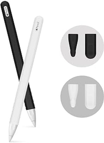 Buy [2 Pack] Ultra Thin Case Compatible for Apple Pencil 2nd Generation,Silicone Skin Cover Sleeve for Apple Pencil 2 Case with Protective Nib Covers Compatible for iPad Pro (Black+White) in Egypt