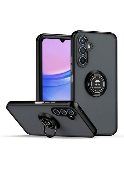 اشتري Stylish Translucent Back Cover Case with Magnetic Ring Kickstand Holder for Samsung Galaxy A15 – Black في السعودية