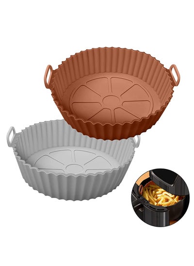 اشتري Air Fryer Silicone Pot, 2 Pcs Liners Food Safe Non-Stick Accessories, Reusable Basket Kitchen Oven Round Tray for 3 to 5 Qt Airfryer في السعودية