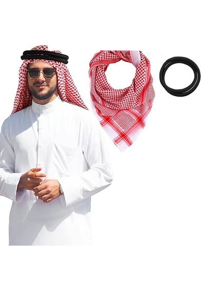 اشتري Arab Head Scarf with Lgal Aqel Rope 2 Piece Mens Middle East Desert Shemagh Wrap Arab Costume في الامارات