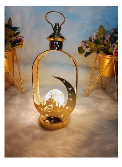 Buy Lantern With LED Light String Top Star and Moon lights Top Ramadan kareem Eid Wedding Decor LED Lighted Cylinder Decoration in UAE