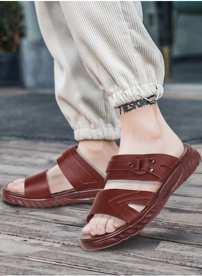 Buy Men Sandals Leather Slippers Summer Classic Men's Shoes Soft Slippers Big Size Comfortable Walking Footwear in UAE