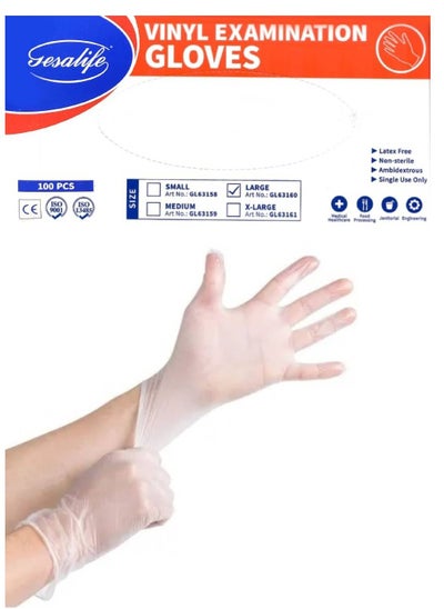 Buy Powder Free Vinyl Disposable Examination Gloves 100 Pcs in UAE