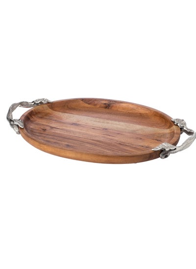 Buy Wood tray with handle silver color in Saudi Arabia