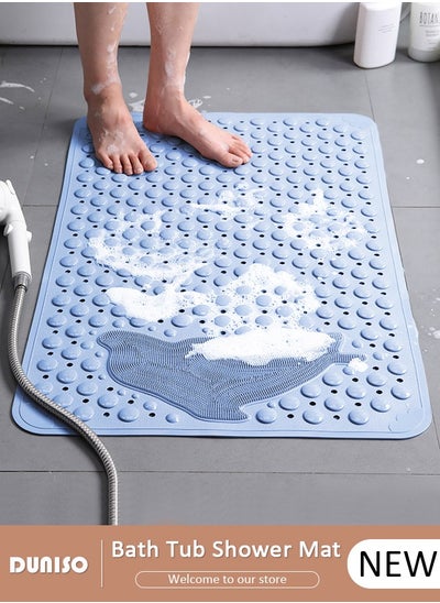 اشتري Dolphin Pattern Anti Slip Bathroom Mat Shower Mat Waterproof Mat Foot Massage Mat With Drain Holes And Suction Cups 35*70cm Bath Mat For Tub, Toilet And Bathroom Floors-Blue في السعودية