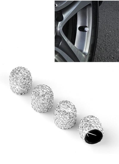 Buy 4 Pack Handmade Crystal Rhinestone Tire Valve Stem Caps, Wheel Tire Valve, Attractive Dustproof Bling Car Accessories, Universal for Cars, Trucks and Motorcycles-White in Saudi Arabia