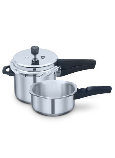 Buy 2 Piece Pressure Cooker Combo Set 5 Litre And 3 Liter Aluminium Silver5.0Liters in UAE