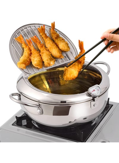 اشتري Deep Fryer Pot, 3.4L Japanese Tempura Deep Fryer Pot, 304 Stainless Steel Frying Pot With Thermometer, Lid, and Oil Drip Drainer Rack, Ideal for Kitchen French Fries, Chicken, Fish, and Shrimp في الامارات