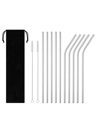 اشتري Reusable Metal Straw 10 PCS Portable Stainless Steel Drinking Straws 2 Cleaning Brush and Travel Case Included في الامارات