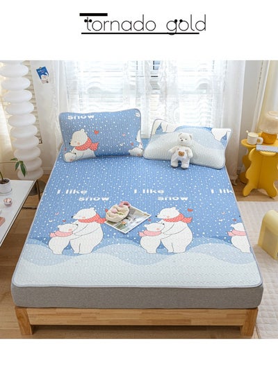 Buy Non-slip latex ice silk three-piece pillowcase Four seasons universal folding cartoon family mattress in Saudi Arabia