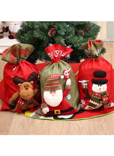 Buy 3D Fabric Christmas Gift Bags,22×13.8 Inch Drawstring Christmas Gift Bags Reusable Santa Sack Extra Large Christmas Tree Decorations Christmas Party Supplies (3Pcs) in UAE