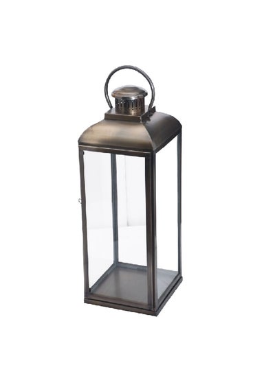 Buy Stainless Steel and Glass Lantern with Handle Bronze and Clear 39.25 x 14 x 14 cm 14014 S in Saudi Arabia