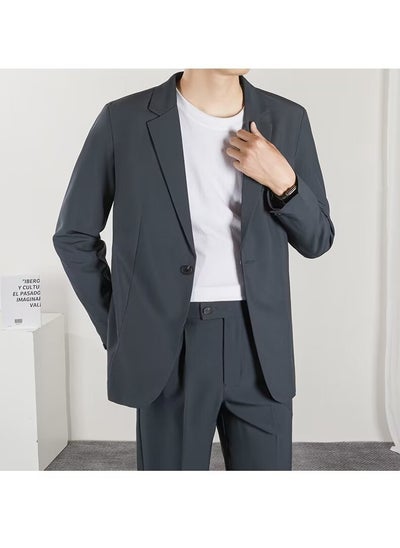 Buy Korean Style Casual Suit Set for Men Gray blue in UAE