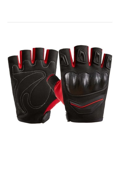 Buy Gloves half with safety Protection for scooter / motorcycle - red - One Size in Egypt