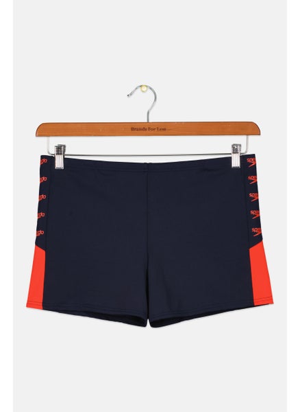 Buy Men Brand Logo Swim Trunks, Navy Blue/Red in UAE