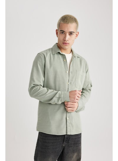 اشتري Man Regular Fit Polo Neck Woven Long Sleeve Shirt في مصر