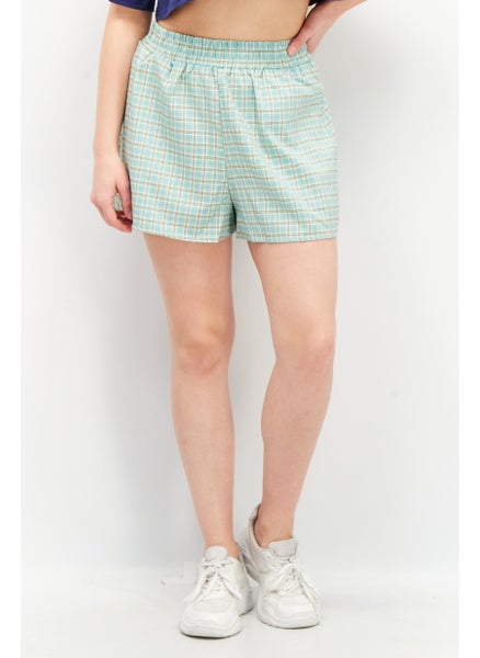 Buy Women Checkered Boxy Shorts, Green in UAE