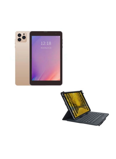 Buy 8 -Inch Smart Tablet A08 Android 13 Tablet With 1TB Storage and 16GB RAM Quad Core Wi-Fi LTE Dual Sim with Keyboard - GOLD in UAE