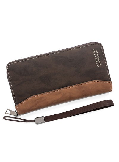 اشتري Large Capacity Leather Men's Long Wallet Card Holder Cluth Money Zipper Bag with Strap for Commute Business في السعودية