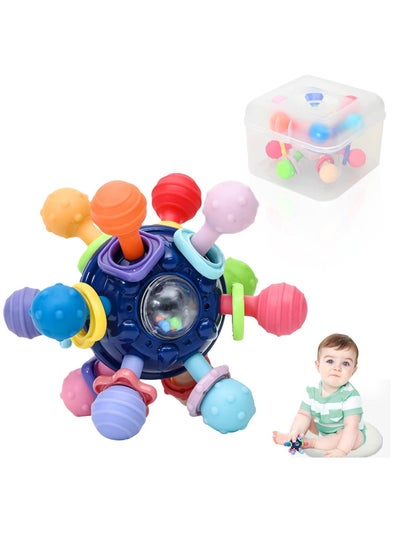 Buy Baby Sensory Toy Teething Toy, Montessori Grasping Activities Toys Chew Ball Rattle Toy for Infant 3 Months+ with Box, Teethers Chew Toys, Blue in Saudi Arabia