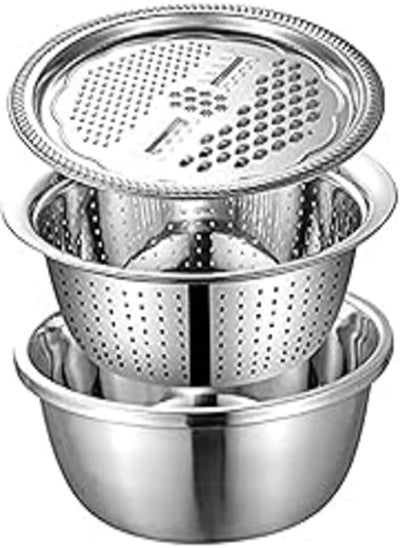 اشتري Strainer, grater and dough bowl 3x1 stainless steel في مصر