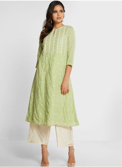 Buy Keyhole Embroidered Kurti in UAE