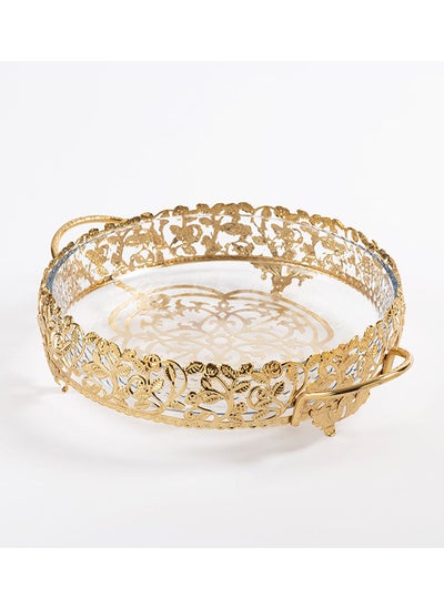 اشتري Roza Round Metal Borcam Small Tray, Gold - 36x29x10 cm في الامارات