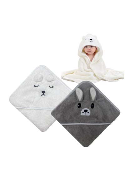 Buy Hooded Baby Towel for Newborn, 2 Pack Soft Bath Towels for Babie, and Infant, Stuff Towels for Boy and Girl Toddler Essentials (Gray Bear, White Bear) in UAE