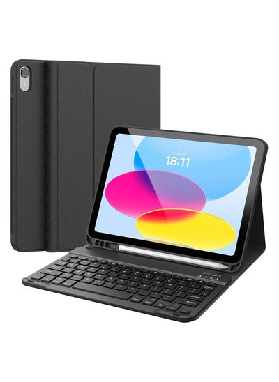 Buy Keyboard Case for iPad 10th Generation 10.9inch - 2022, Detachable Bluetooth Keyboard, Stand Folio Keyboard Cover with Pencil Holder, Rechargeable in UAE