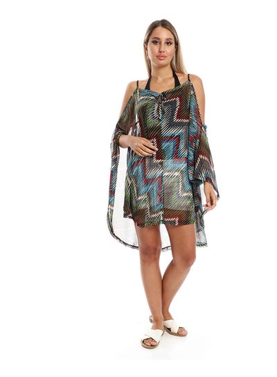 Buy Square Self Pattern Cover-Up - Red, Black & Blue in Egypt