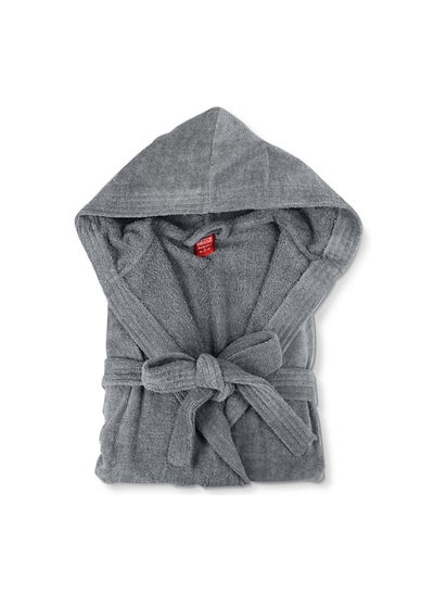 Buy Bathrobe Unisex Adult velour Salerino 100% Cotton 1300 Grams Luxury Feel Premium Look Super Absorbent Quick Dry Hood & Pocket Size LARGE Grey Color in UAE