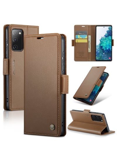 Buy CaseMe Flip Wallet Case For Samsung Galaxy S20 FE RFID Blocking PU Leather Wallet Flip Folio Case with Card Holder Kickstand Shockproof Phone Cover - Brown in Egypt