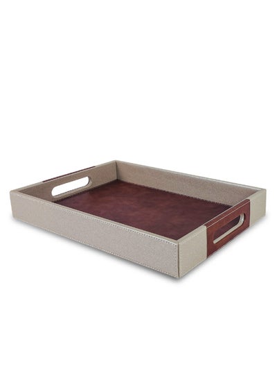 اشتري Leather Serving Tray with Handles (Cream) في الامارات