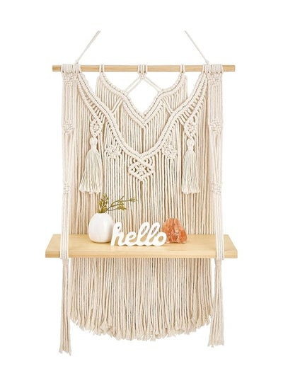 Buy Mkono Macrame Wall Hanging Shelf Boho Decor For Bedroom Living Room Nursery Indoor- Handmade Woven Rope Bohemian Hanging Wall Wood Floating Shelves For Photo Frames Plant Hanger With Crochet Decor in Egypt