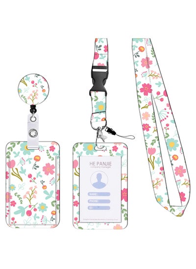 Buy ID Badge Holder with Lanyard, Retractable Badge Holders Reels with Lanyards Adjustable, for Women Kids Teacher Nurses Doctor Student (Pink Fresh Flower) in Saudi Arabia