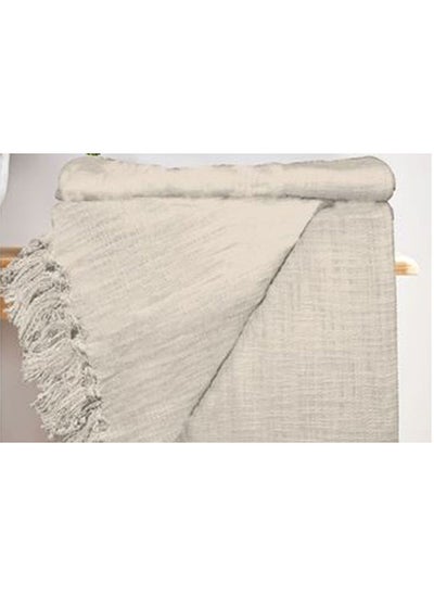 اشتري Barcela Solid Throw With Fringes 150X200Cm Ivory في الامارات