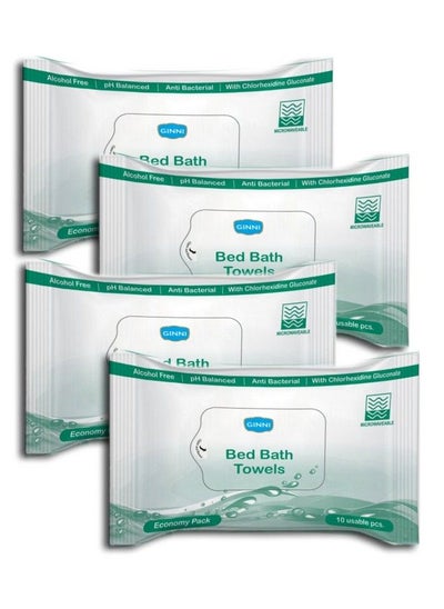 Buy Hygiene Sponge Bed Bath Towel Wet Wipes For Adults Patients (10 Pulls Pack Pack Of 4) in UAE