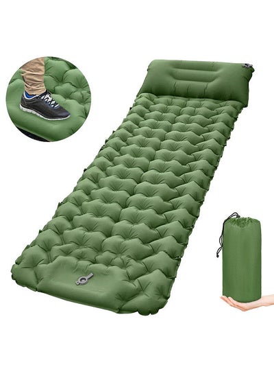 اشتري Camping Sleeping Pad with Pillow Built-in Pump Ultralight Inflatable Sleeping Mat Waterproof Camping Air Mattress Green في السعودية